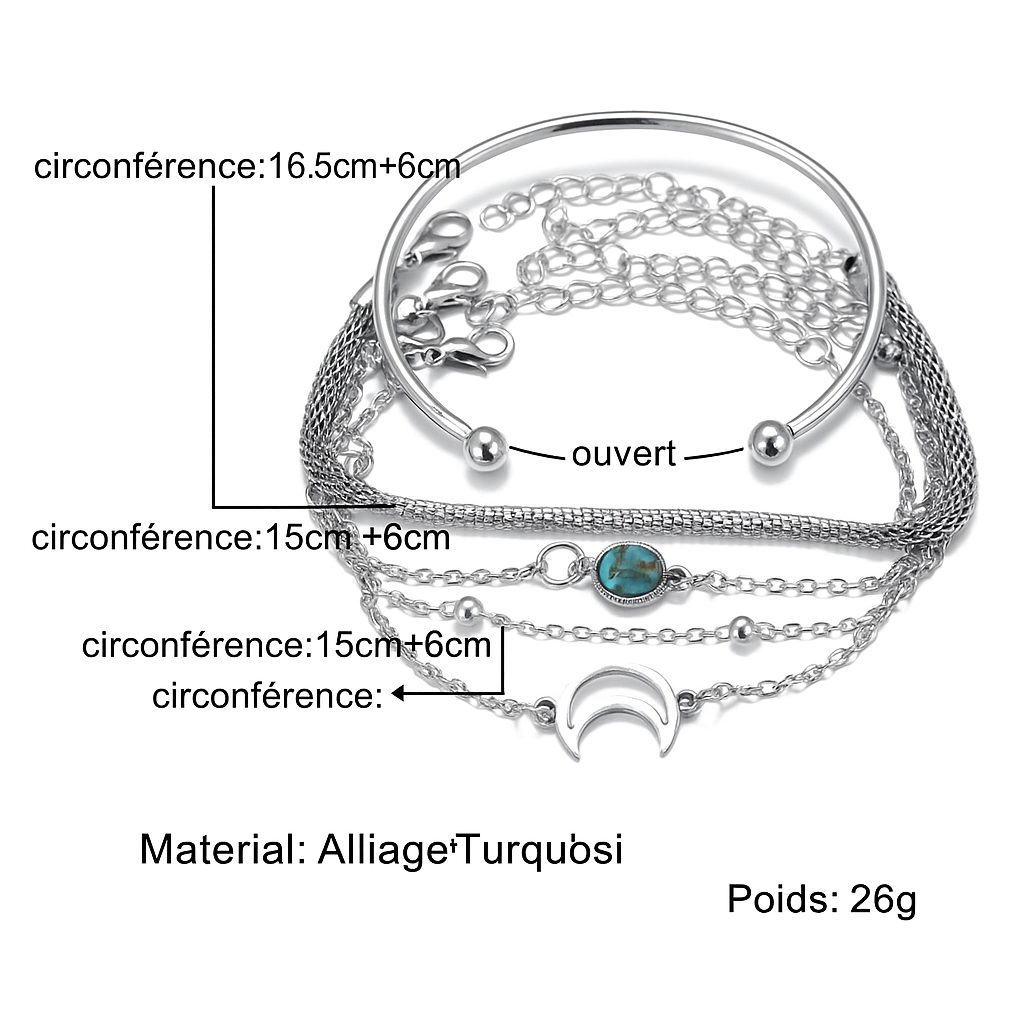 Bracelet Lune & Perles Turquoises – Harmonie, Sérénité🌙