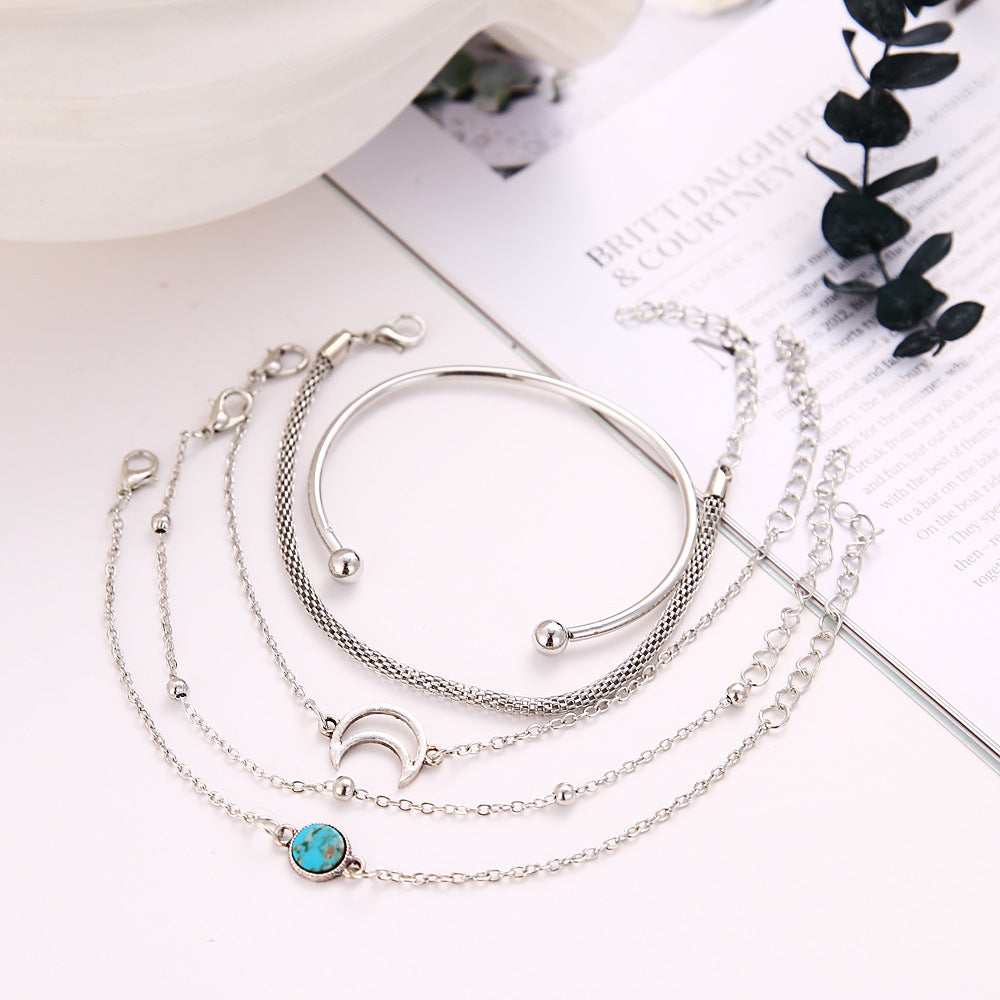 Bracelet Lune & Perles Turquoises – Harmonie, Sérénité🌙