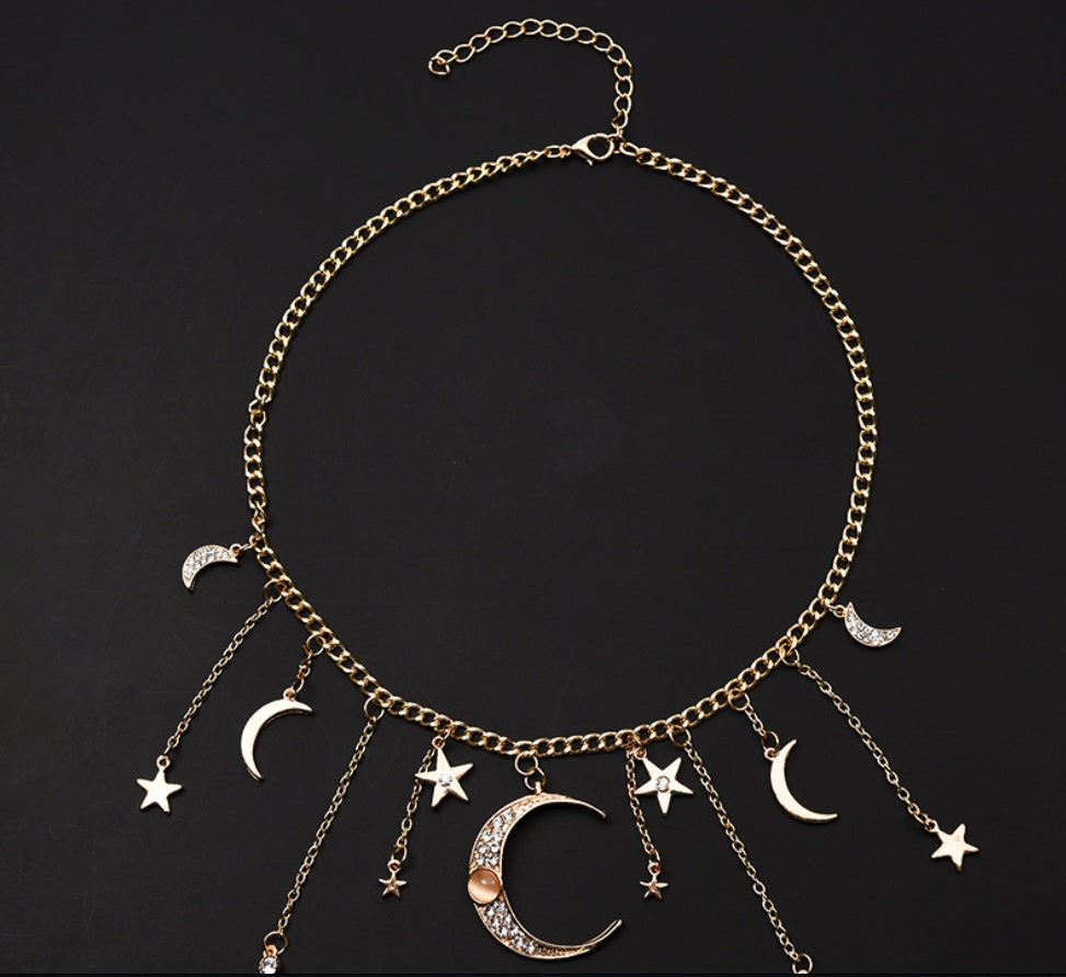 Collier Lunes & Étoiles – Élégance Céleste Dorée ou Argentée✨💫