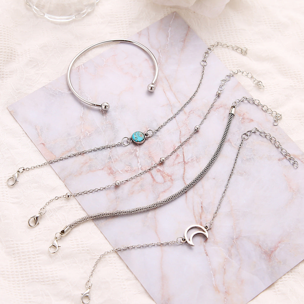 Bracelet Lune & Perles Turquoises – Harmonie, Sérénité🌙