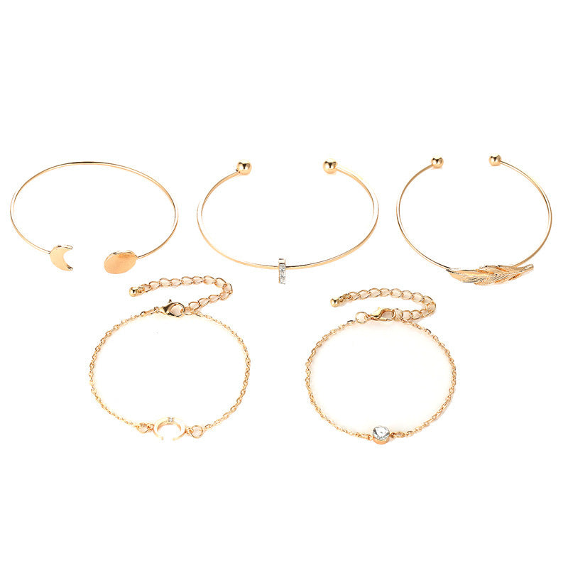 ✨Ensemble 5 Bracelets Bohème Doré pour Femme – Style Feuille, Cristal & Chaînes | Bijoux Bohème Chic & Tendance🌞