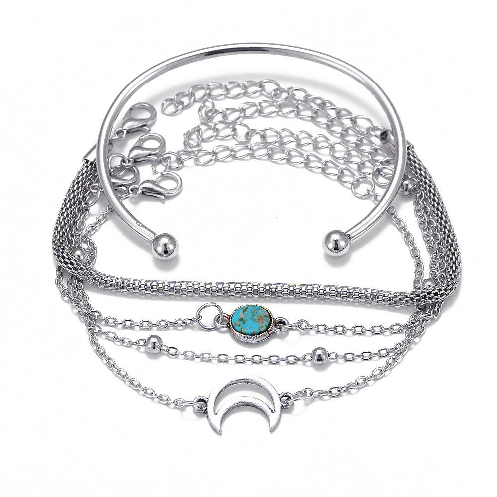 Bracelet Lune & Perles Turquoises – Harmonie, Sérénité🌙